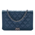 Second hand Chanel Boy Caviar Leather Quilted Wallet on Chain Crossbody Blue - Tabita Bags