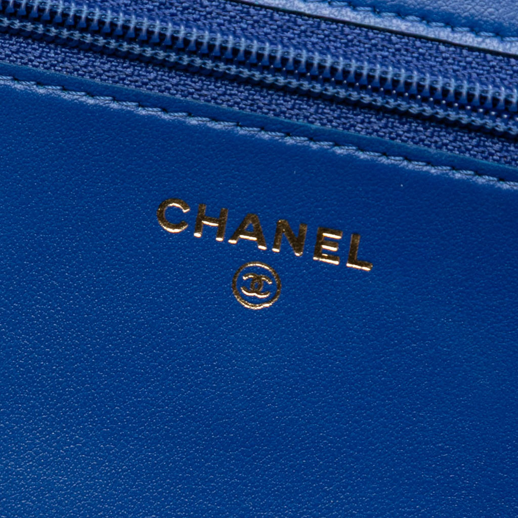 Second hand Chanel Boy Caviar Leather Quilted Wallet on Chain Crossbody Blue - Tabita Bags