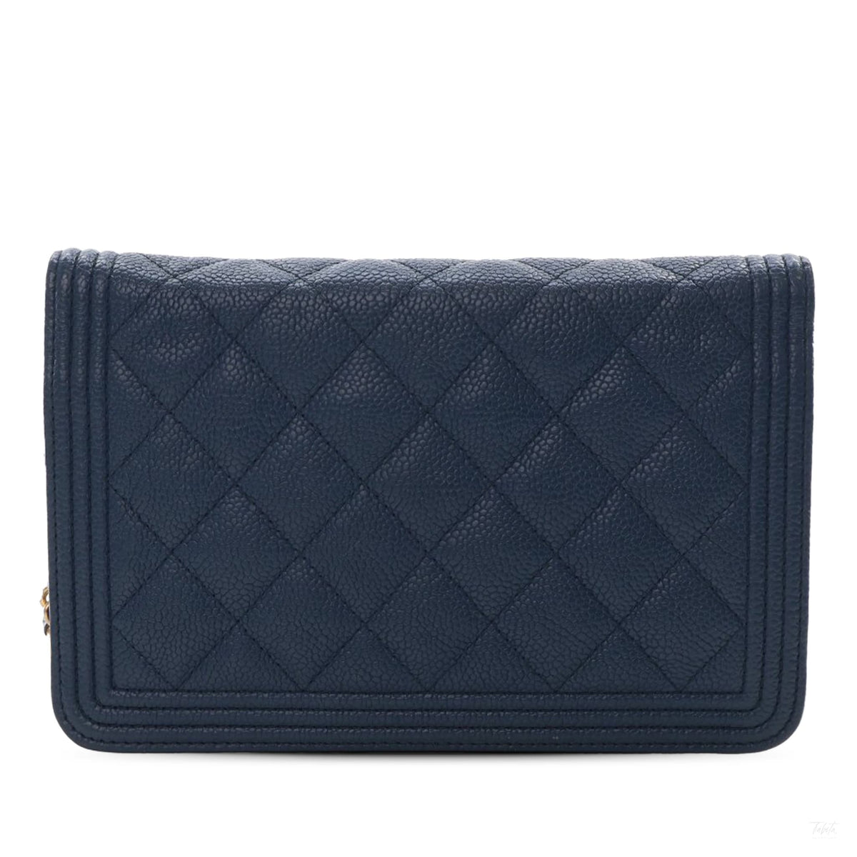Second hand Chanel Boy Caviar Leather Quilted Wallet on Chain Crossbody Blue - Tabita Bags