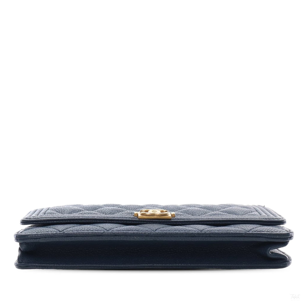 Second hand Chanel Boy Caviar Leather Quilted Wallet on Chain Crossbody Blue - Tabita Bags