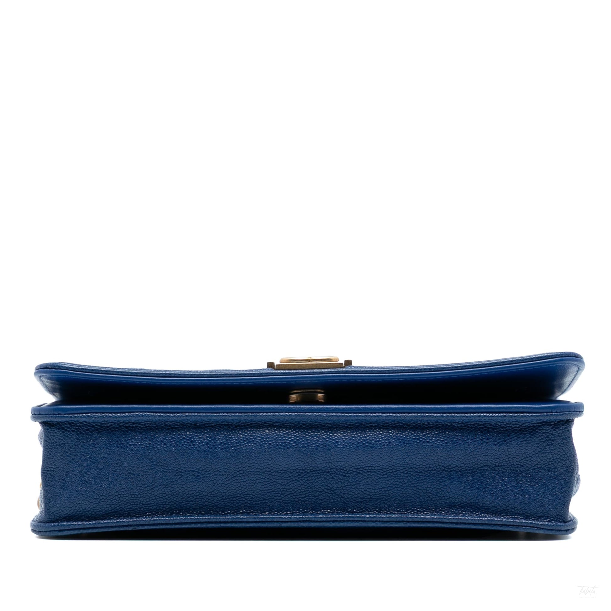 Second hand Chanel Boy Caviar Leather Quilted Wallet on Chain Crossbody Blue - Tabita Bags