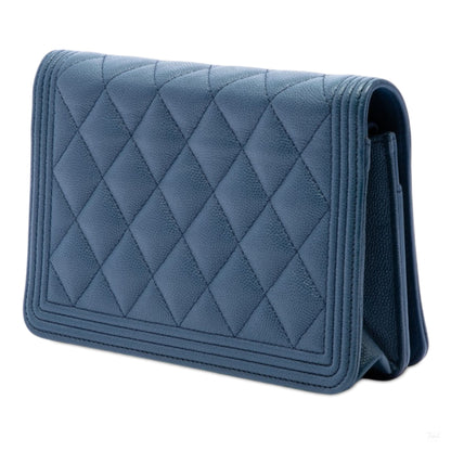 Second hand Chanel Boy Caviar Leather Quilted Wallet on Chain Crossbody Blue - Tabita Bags