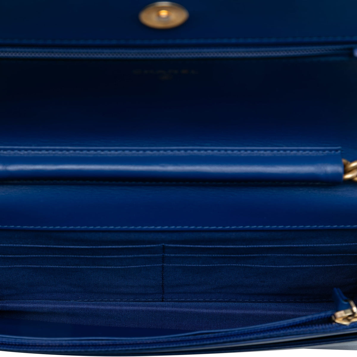 Second hand Chanel Boy Caviar Leather Quilted Wallet on Chain Crossbody Blue - Tabita Bags