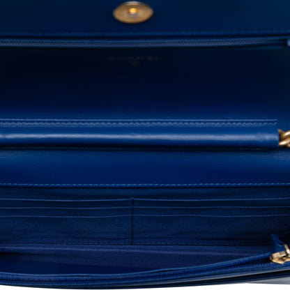 Second hand Chanel Boy Caviar Leather Quilted Wallet on Chain Crossbody Blue - Tabita Bags