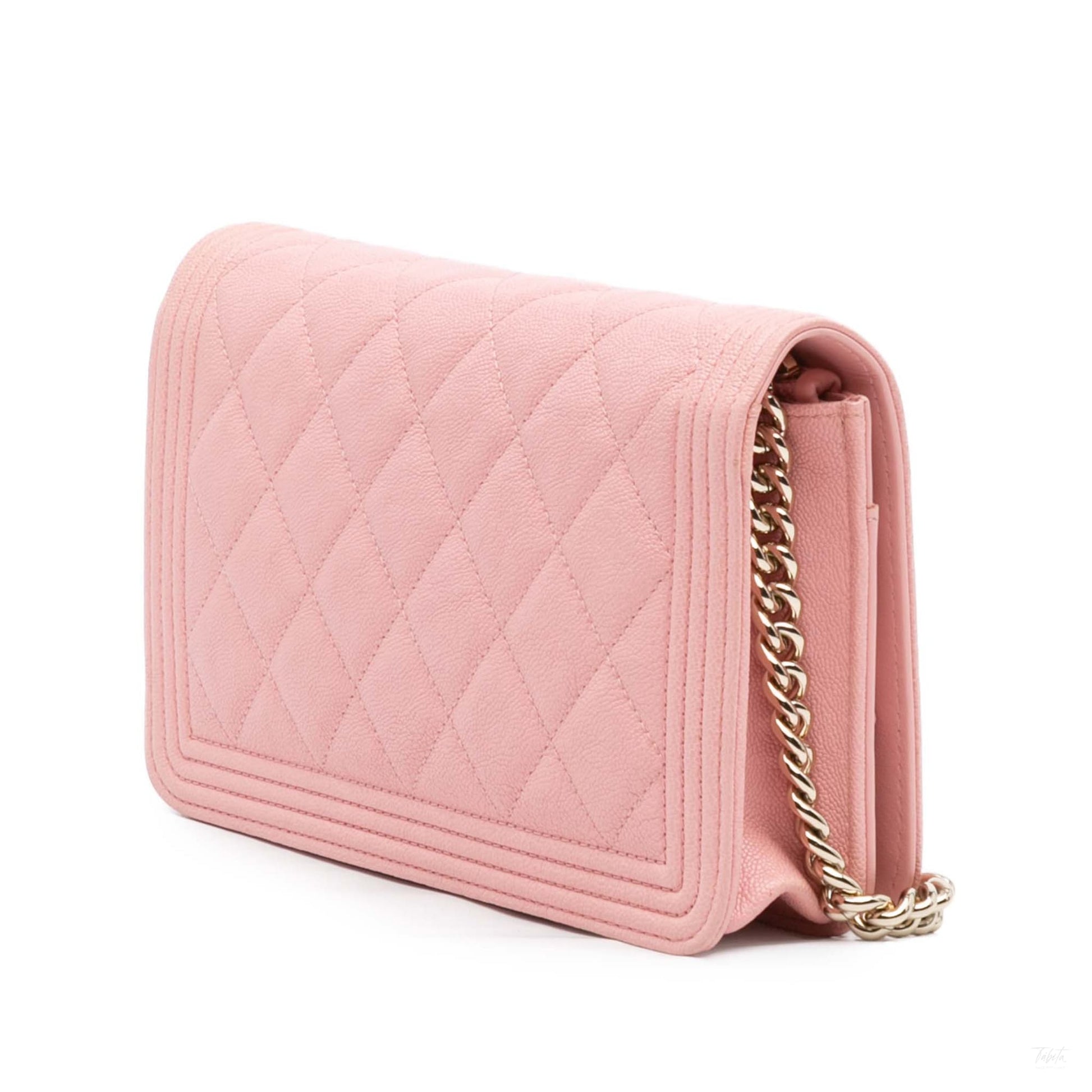 Second hand Chanel Boy Caviar Leather Quilted Wallet on Chain Crossbody Pink - Tabita Bags