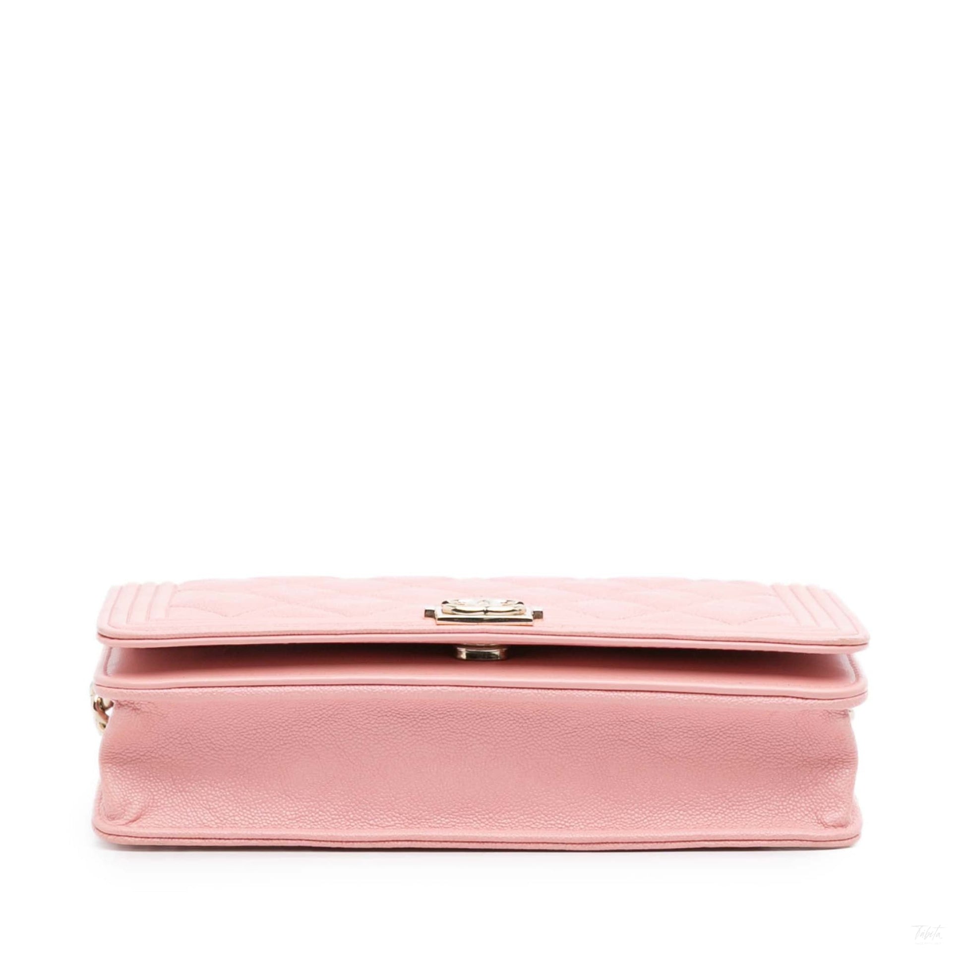 Second hand Chanel Boy Caviar Leather Quilted Wallet on Chain Crossbody Pink - Tabita Bags