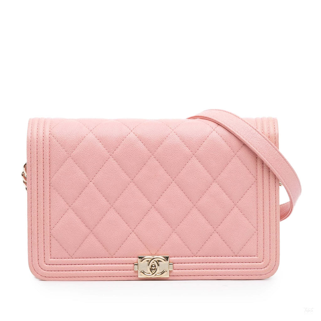 Second hand Chanel Boy Caviar Leather Quilted Wallet on Chain Crossbody Pink - Tabita Bags