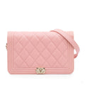Second hand Chanel Boy Caviar Leather Quilted Wallet on Chain Crossbody Pink - Tabita Bags