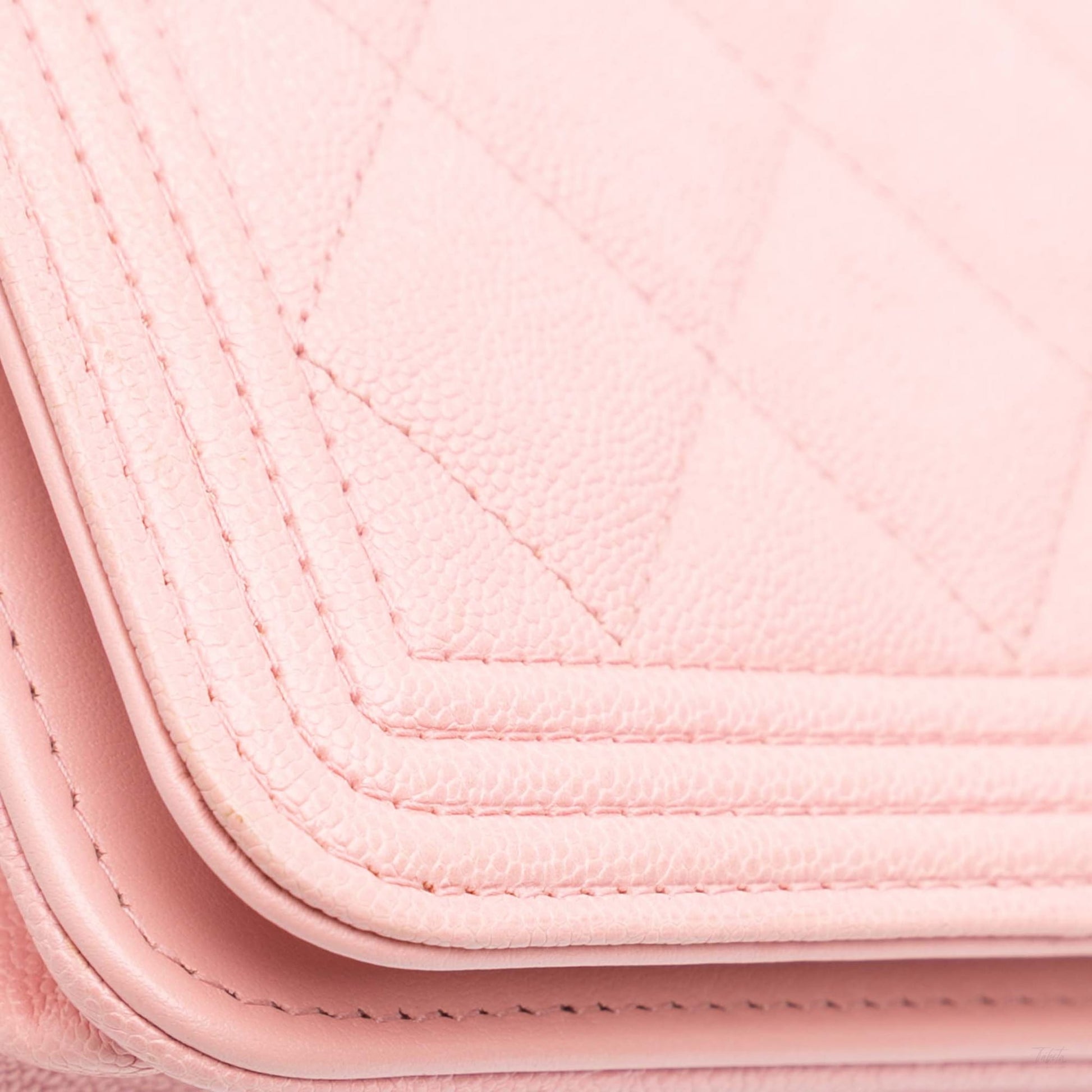 Second hand Chanel Boy Caviar Leather Quilted Wallet on Chain Crossbody Pink - Tabita Bags