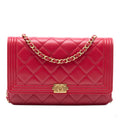 Second hand Chanel Boy Caviar Leather Quilted Wallet on Chain Crossbody Red - Tabita Bags