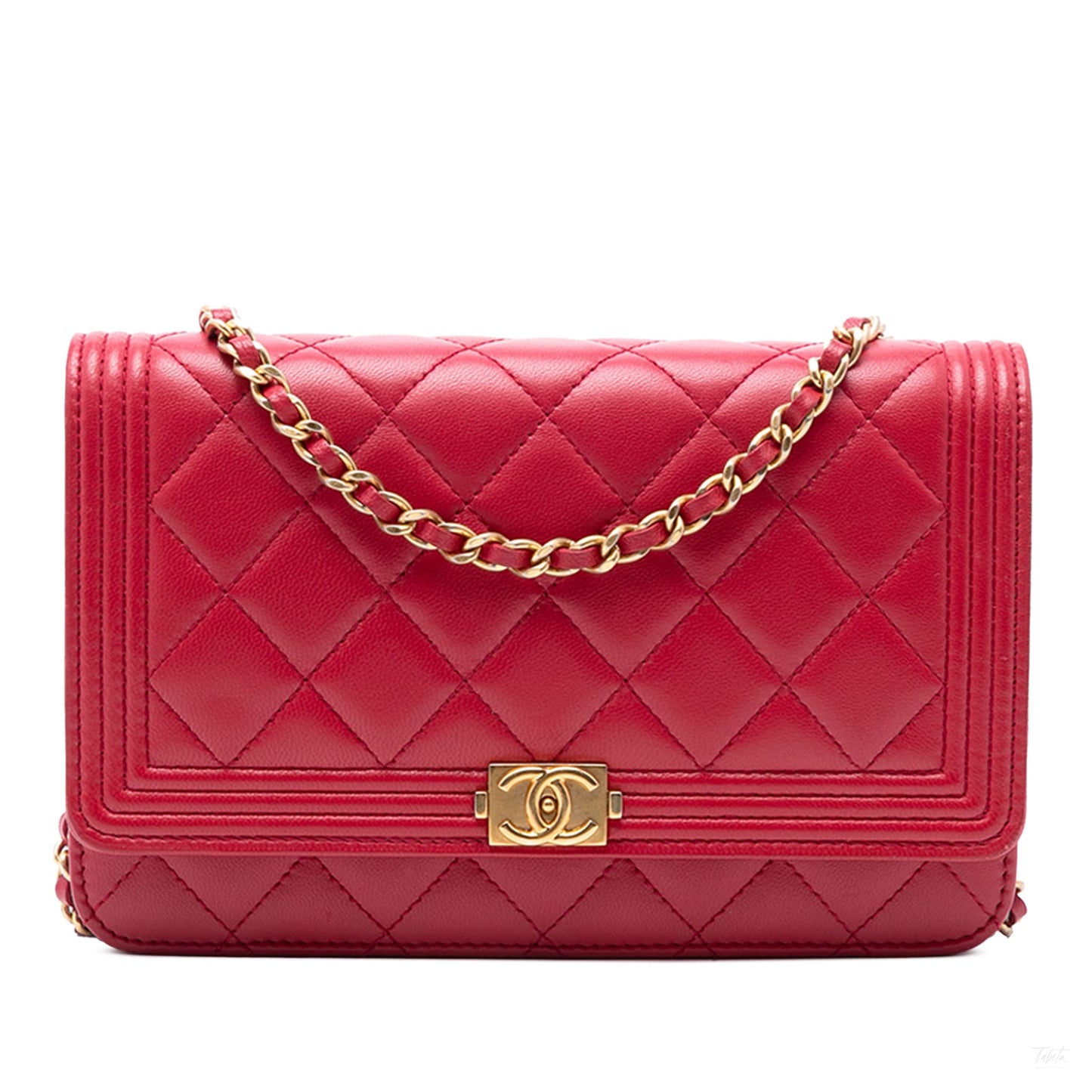 Second hand Chanel Boy Caviar Leather Quilted Wallet on Chain Crossbody Red - Tabita Bags
