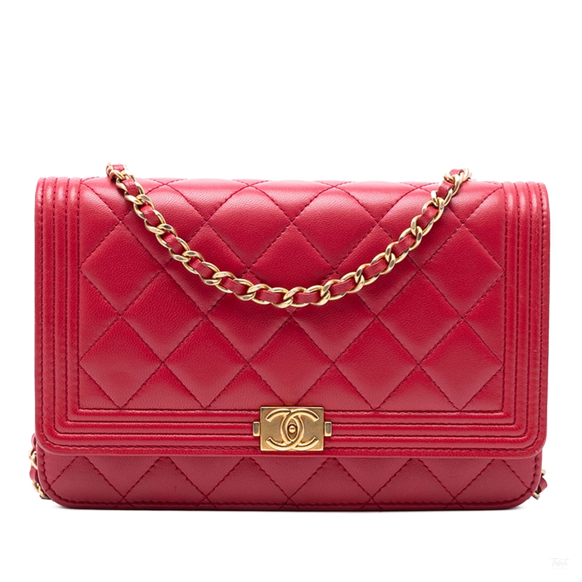 Second hand Chanel Boy Caviar Leather Quilted Wallet on Chain Crossbody Red - Tabita Bags