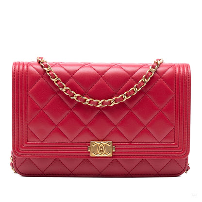 Second hand Chanel Boy Caviar Leather Quilted Wallet on Chain Crossbody Red - Tabita Bags