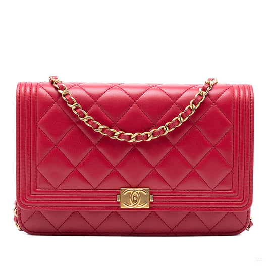 Second hand Chanel Boy Caviar Leather Quilted Wallet on Chain Crossbody Red - Tabita Bags