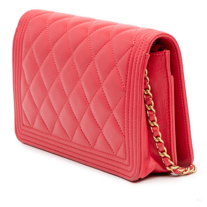 Second hand Chanel Boy Caviar Leather Quilted Wallet on Chain Crossbody Red - Tabita Bags