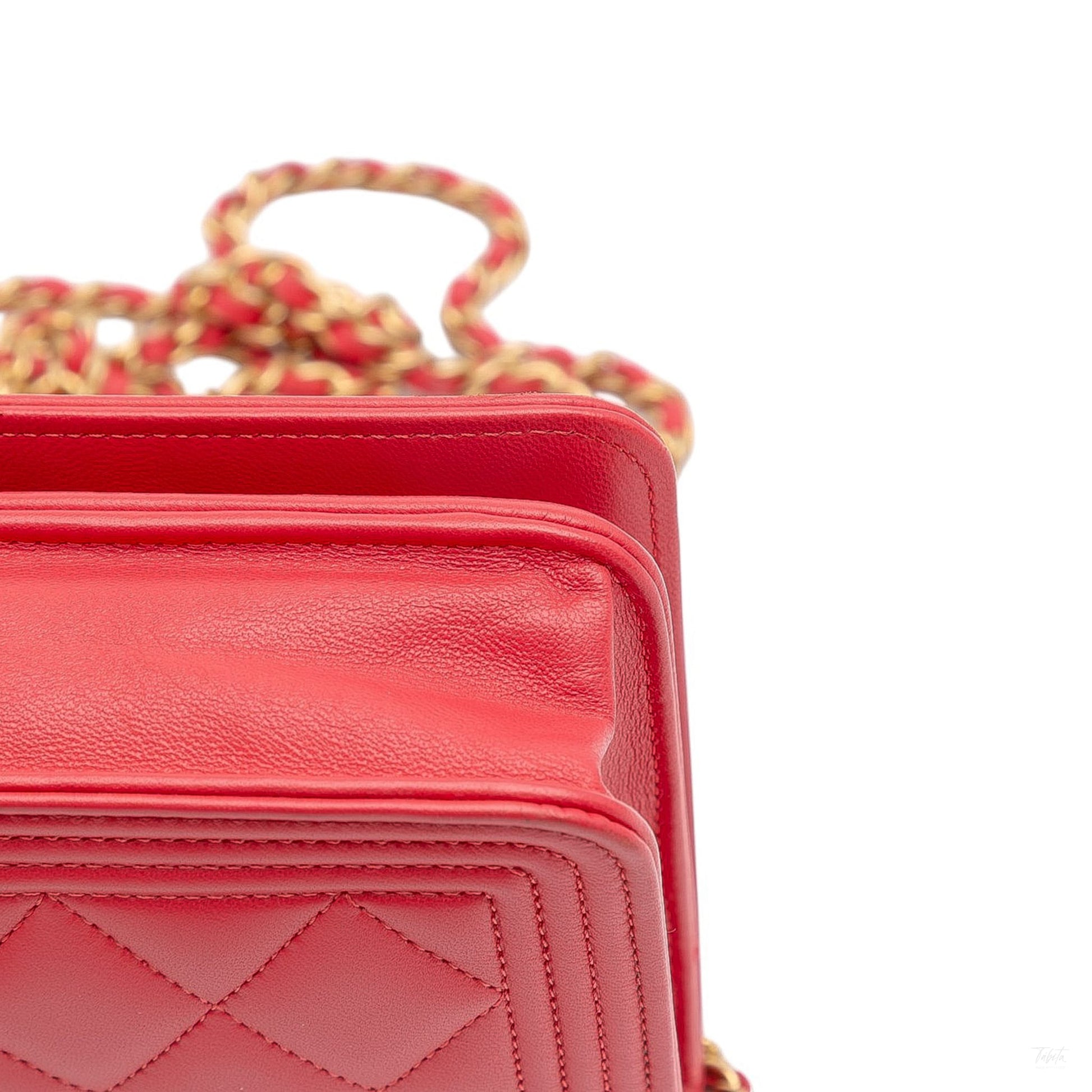 Second hand Chanel Boy Caviar Leather Quilted Wallet on Chain Crossbody Red - Tabita Bags