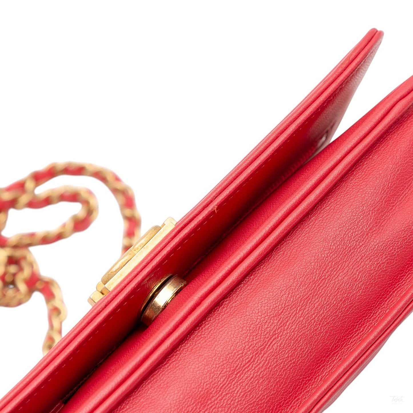 Second hand Chanel Boy Caviar Leather Quilted Wallet on Chain Crossbody Red - Tabita Bags