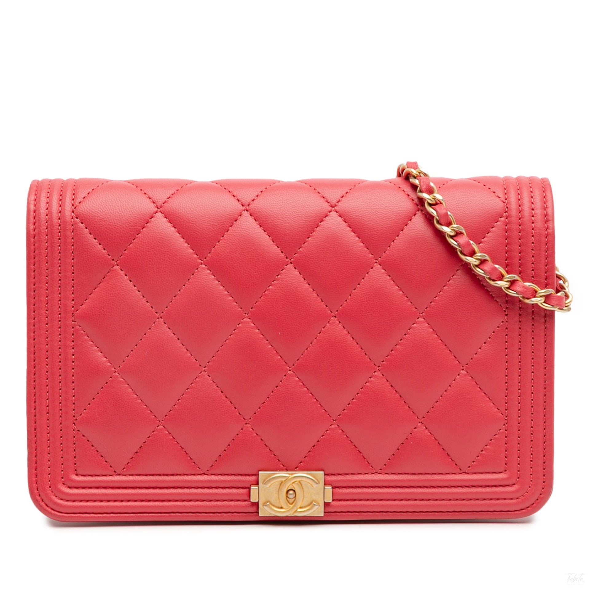 Second hand Chanel Boy Caviar Leather Quilted Wallet on Chain Crossbody Red - Tabita Bags