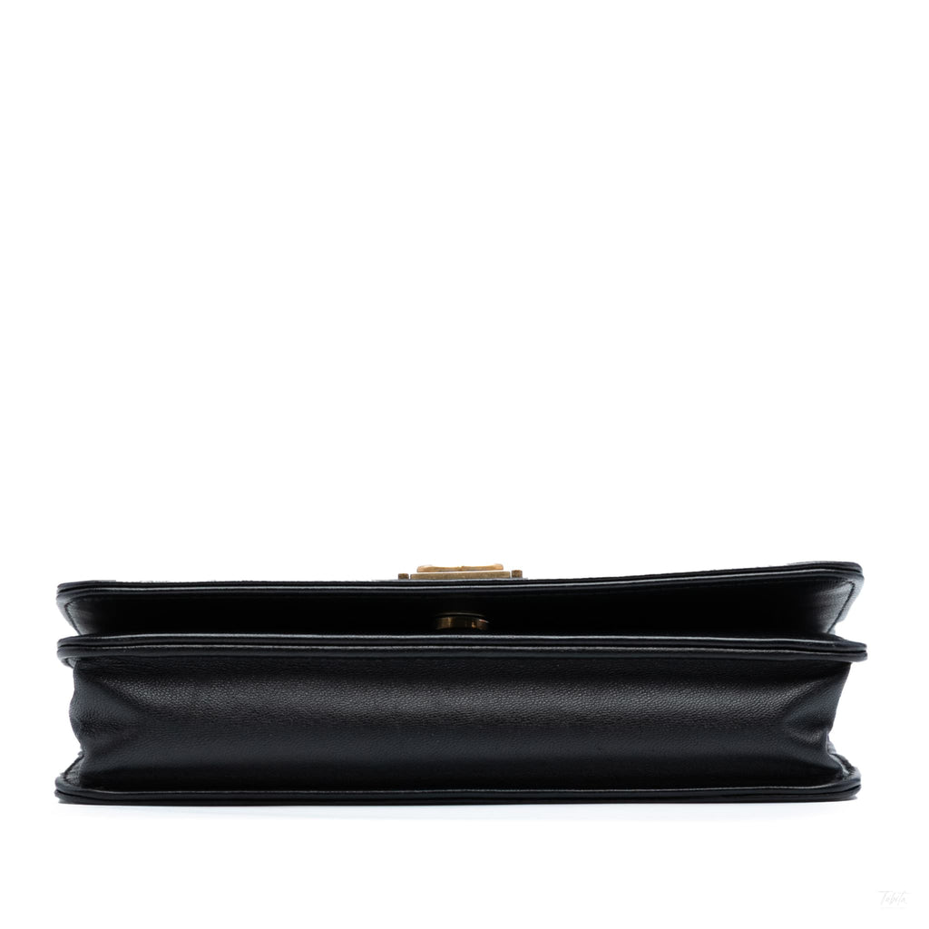 Second hand Chanel Boy Lambskin Leather Chevron Wallet on Chain Crossbody Black - Tabita Bags