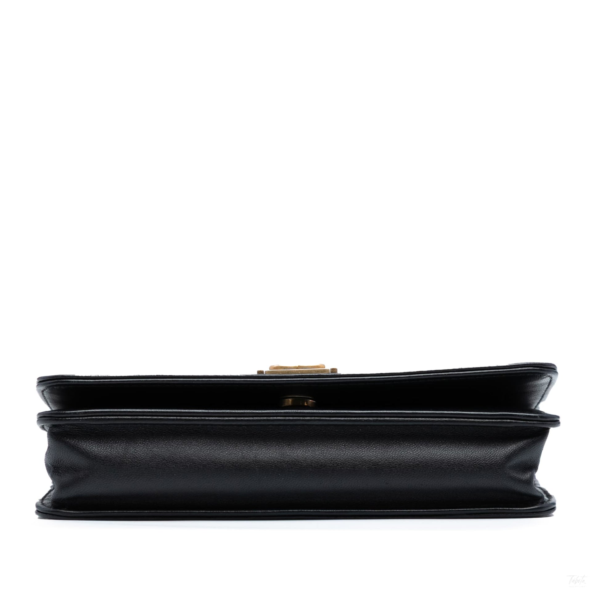 Second hand Chanel Boy Lambskin Leather Chevron Wallet on Chain Crossbody Black - Tabita Bags