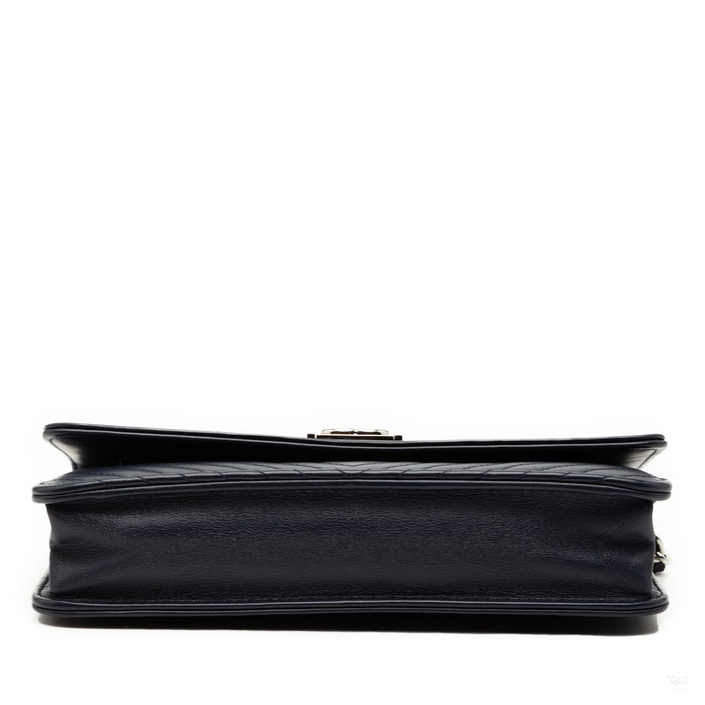 Second hand Chanel Boy Lambskin Leather Chevron Wallet on Chain Crossbody Blue - Tabita Bags