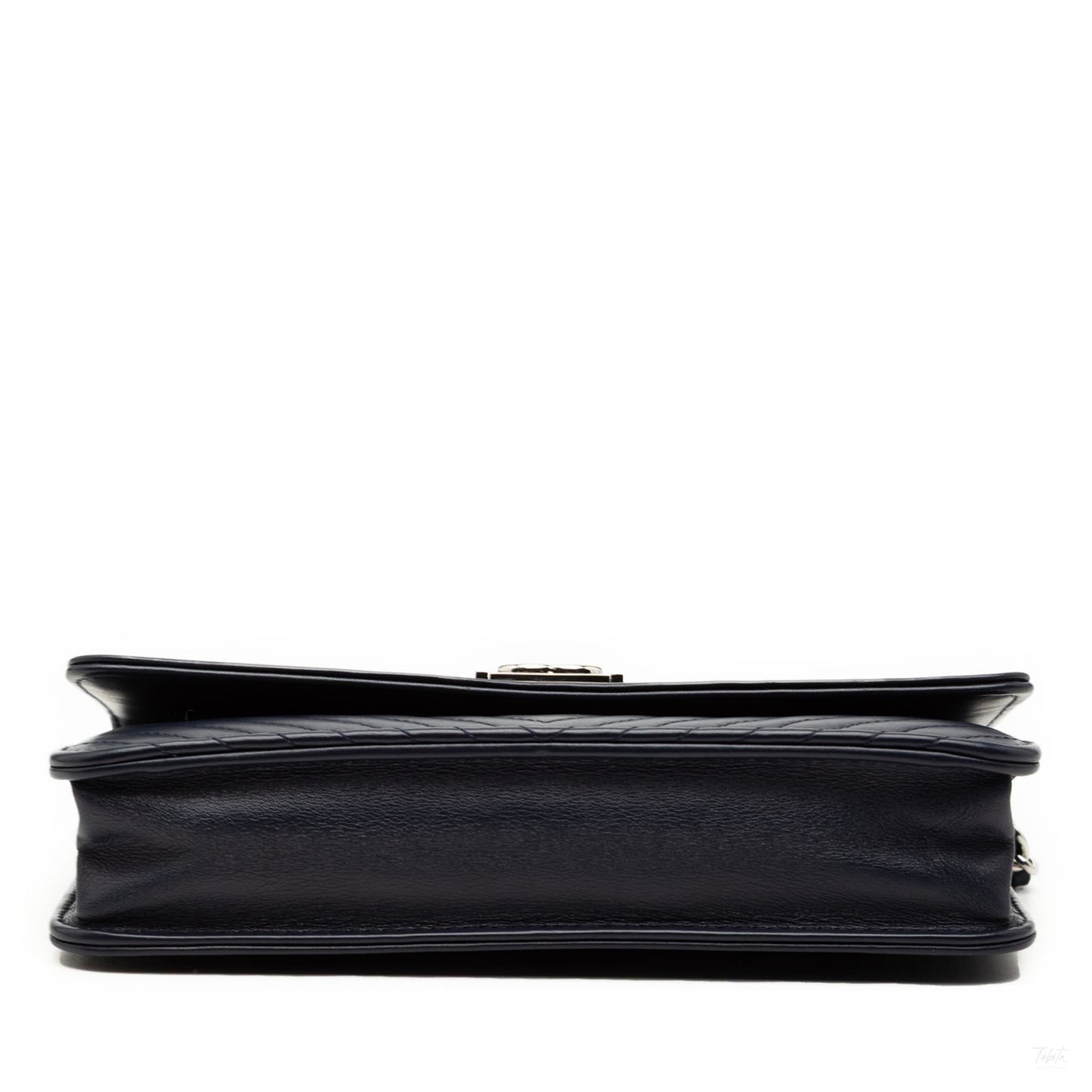 Second hand Chanel Boy Lambskin Leather Chevron Wallet on Chain Crossbody Blue - Tabita Bags