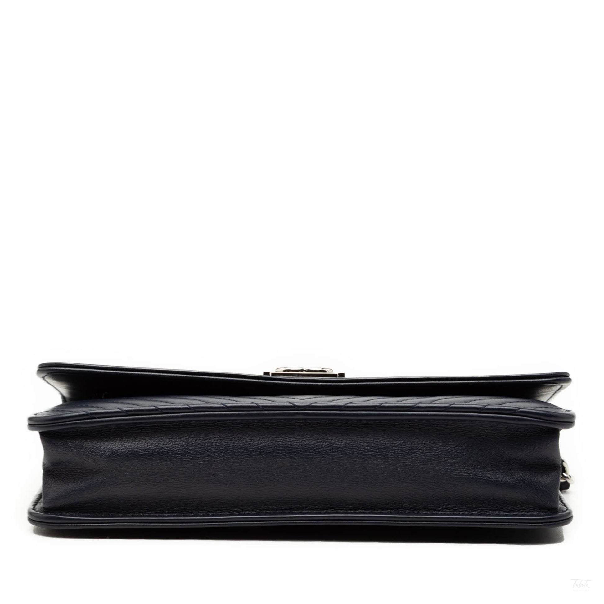 Second hand Chanel Boy Lambskin Leather Chevron Wallet on Chain Crossbody Blue - Tabita Bags