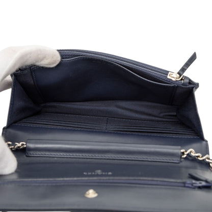 Second hand Chanel Boy Lambskin Leather Chevron Wallet on Chain Crossbody Blue - Tabita Bags