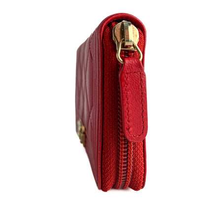 Second hand Chanel Boy Lambskin Leather Matelassè Zip Wallet Raspberry Red - Tabita Bags