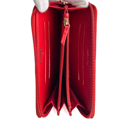 Second hand Chanel Boy Lambskin Leather Matelassè Zip Wallet Raspberry Red - Tabita Bags