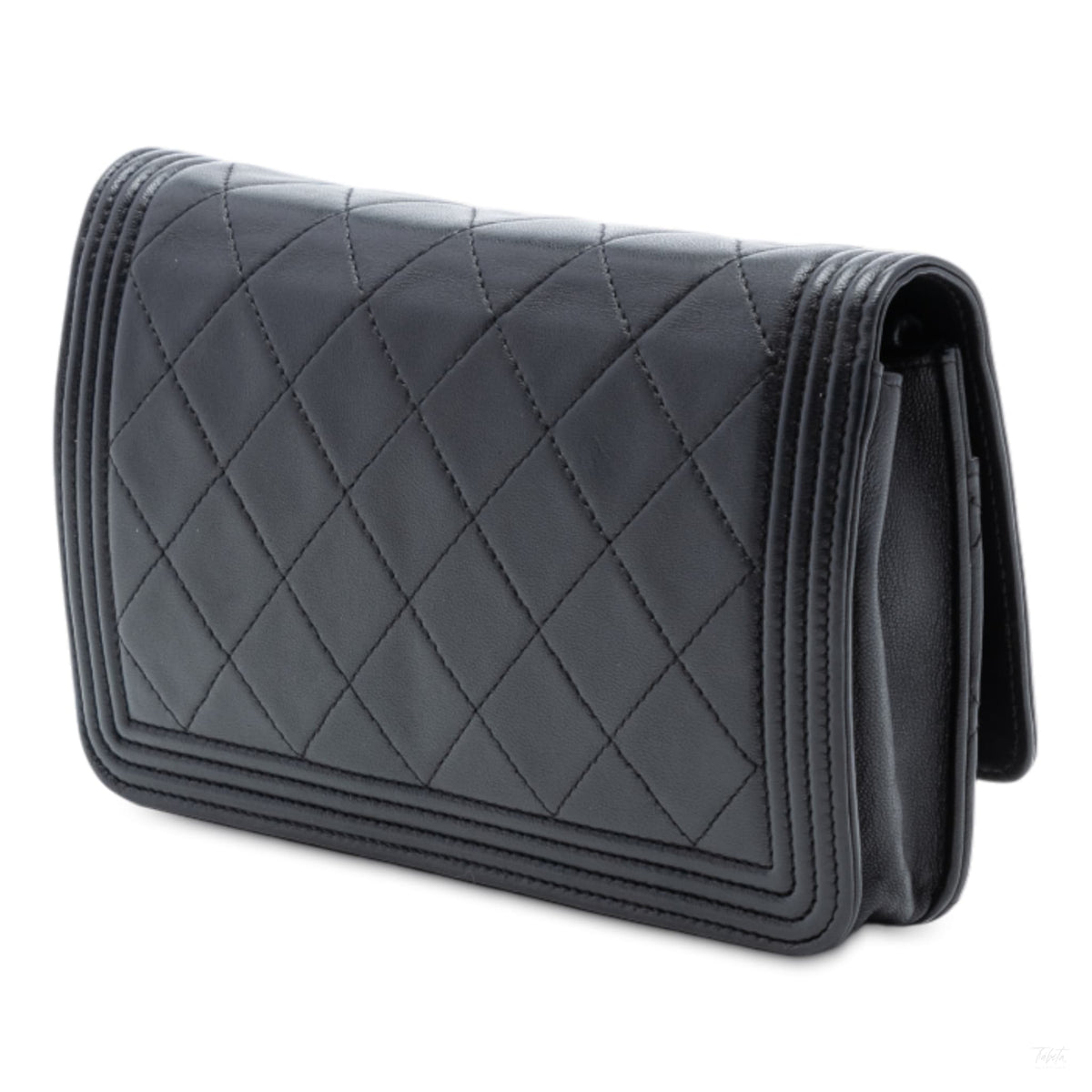 Second hand Chanel Boy Lambskin Leather Quilted Wallet on Chain Crossbody Black - Tabita Bags