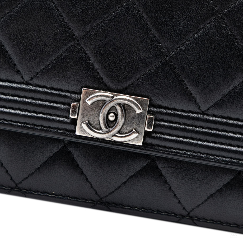 Second hand Chanel Boy Lambskin Leather Quilted Wallet on Chain Crossbody Black - Tabita Bags
