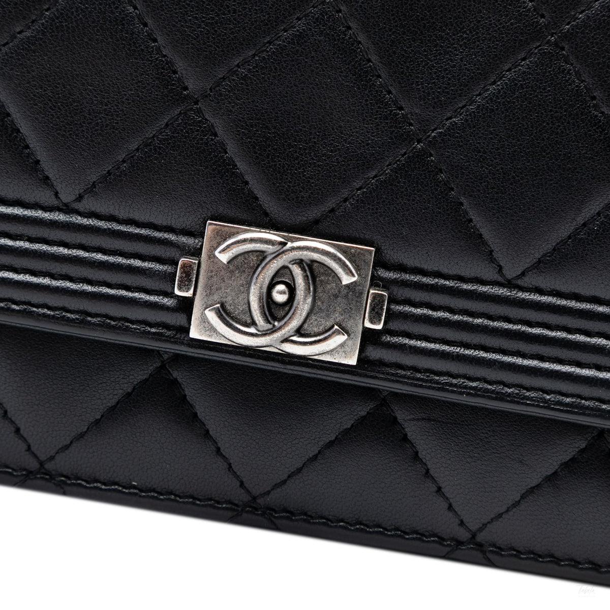 Second hand Chanel Boy Lambskin Leather Quilted Wallet on Chain Crossbody Black - Tabita Bags
