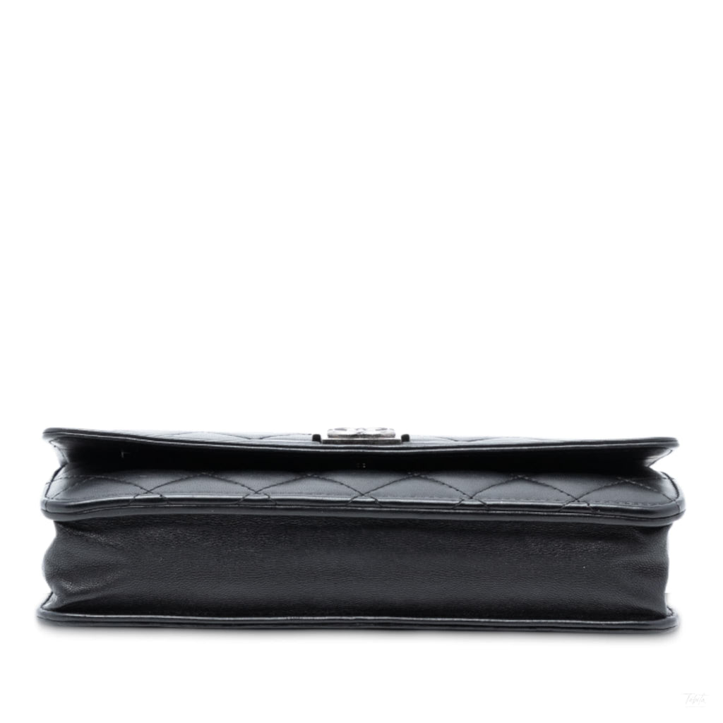 Second hand Chanel Boy Lambskin Leather Quilted Wallet on Chain Crossbody Black - Tabita Bags