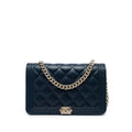 Second hand Chanel Boy Lambskin Leather Quilted Wallet on Chain Crossbody Blue - Tabita Bags