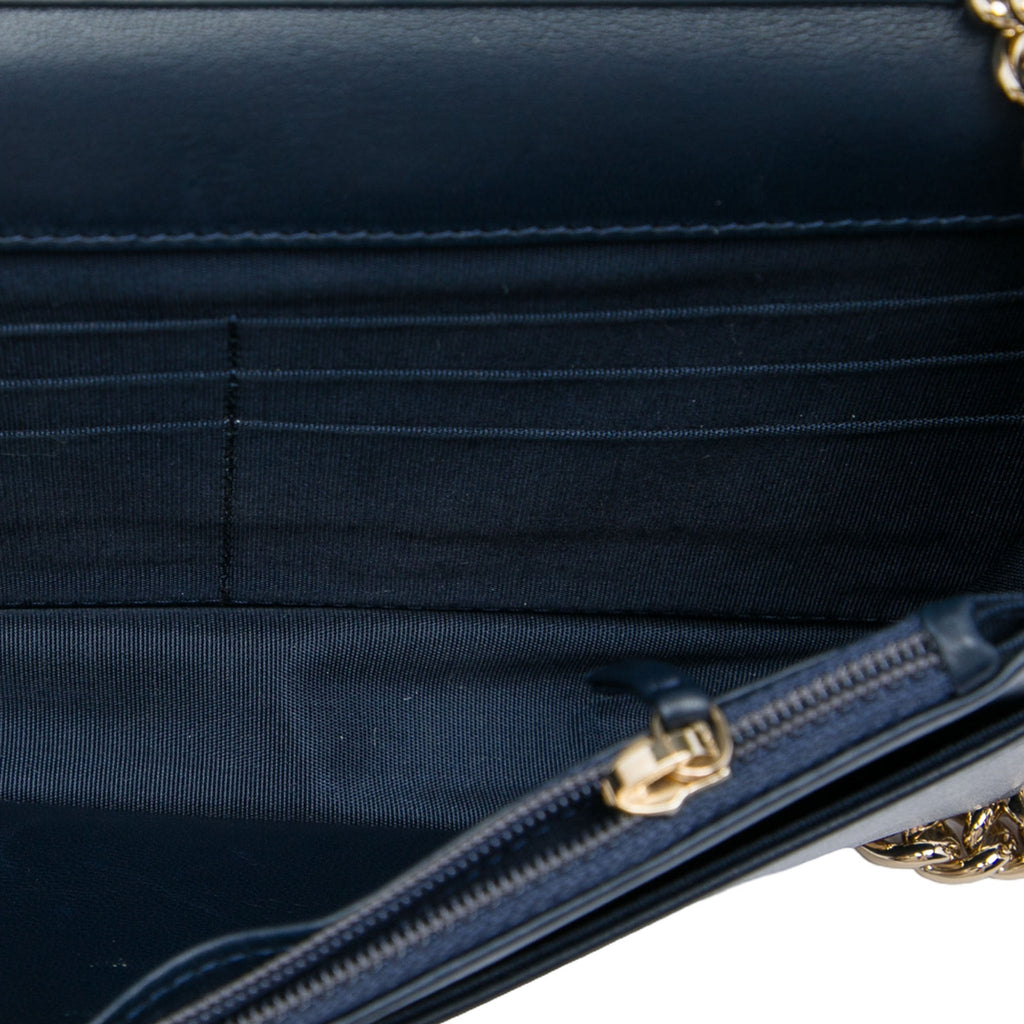 Second hand Chanel Boy Lambskin Leather Quilted Wallet on Chain Crossbody Blue - Tabita Bags