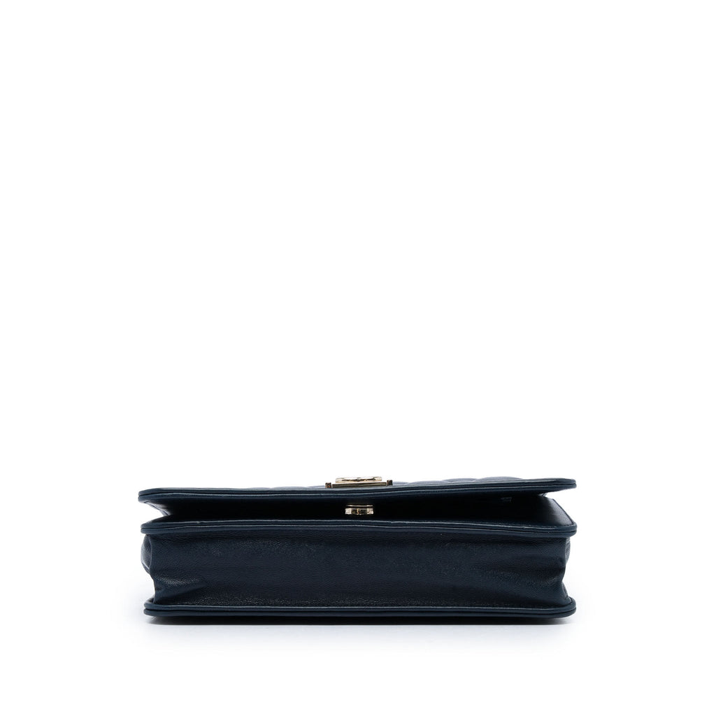 Second hand Chanel Boy Lambskin Leather Quilted Wallet on Chain Crossbody Blue - Tabita Bags
