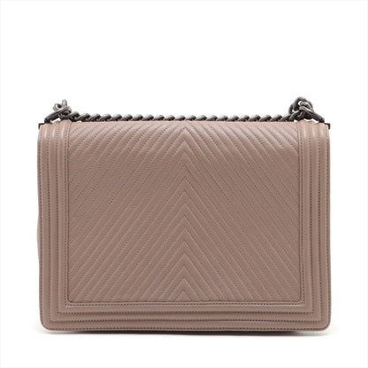 Second hand Chanel Boy Large 30 Chevron Calfskin Leather 2 - Ways Flap Bag Beige - Tabita Bags