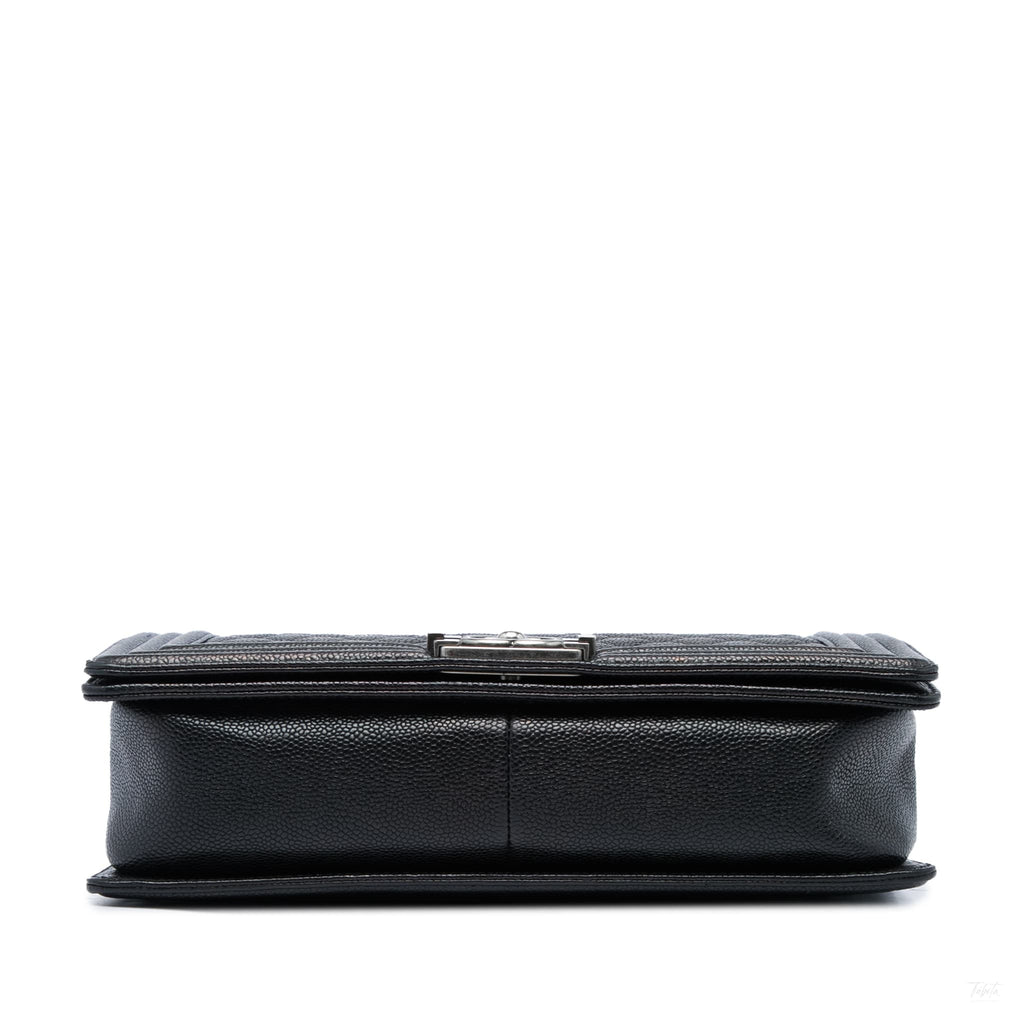 Second hand Chanel Boy Large Caviar Leather Quilted Flap Shoulder Bag Black - Tabita Bags
