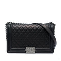 Second hand Chanel Boy Large Caviar Leather Quilted Flap Shoulder Bag Black - Tabita Bags