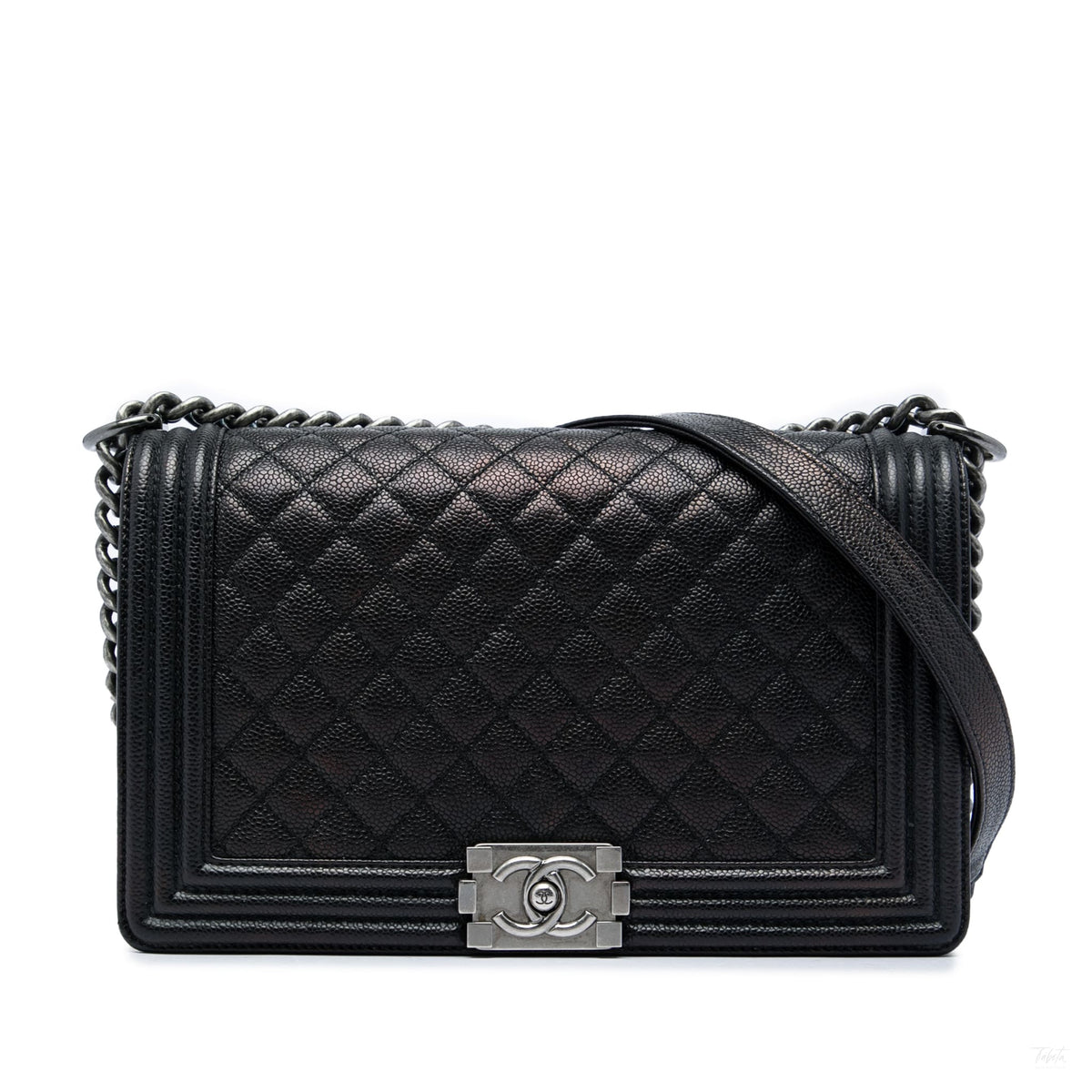 Second hand Chanel Boy Large Caviar Leather Quilted Flap Shoulder Bag Black - Tabita Bags