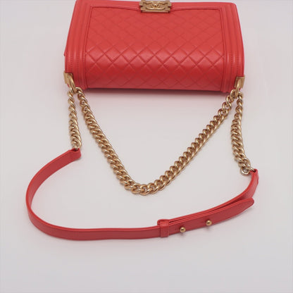 Second hand Chanel Boy Large Quilted Lambskin Leather 2 - Ways Flap Bag Coral Red - Tabita Bags