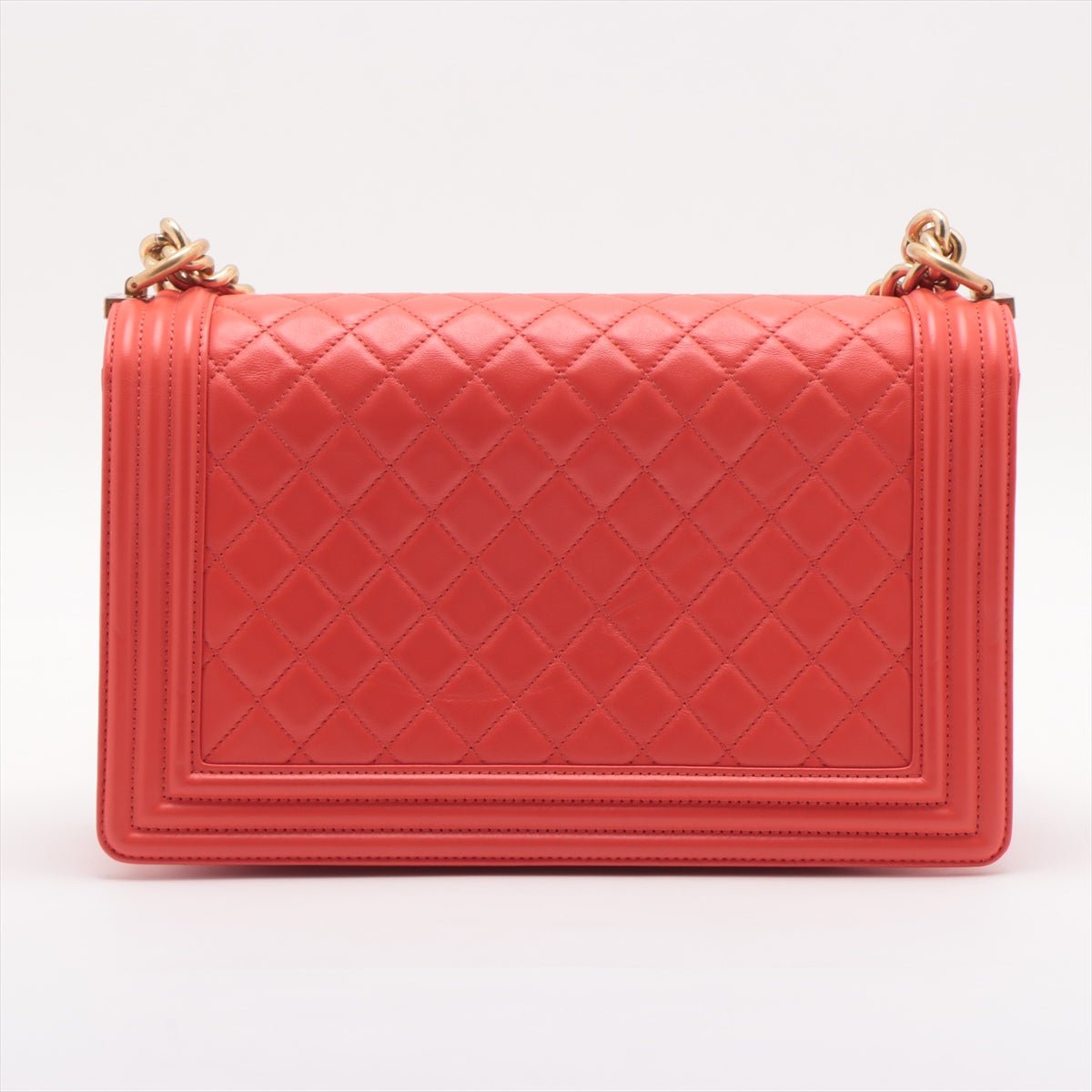 Second hand Chanel Boy Large Quilted Lambskin Leather 2 - Ways Flap Bag Coral Red - Tabita Bags