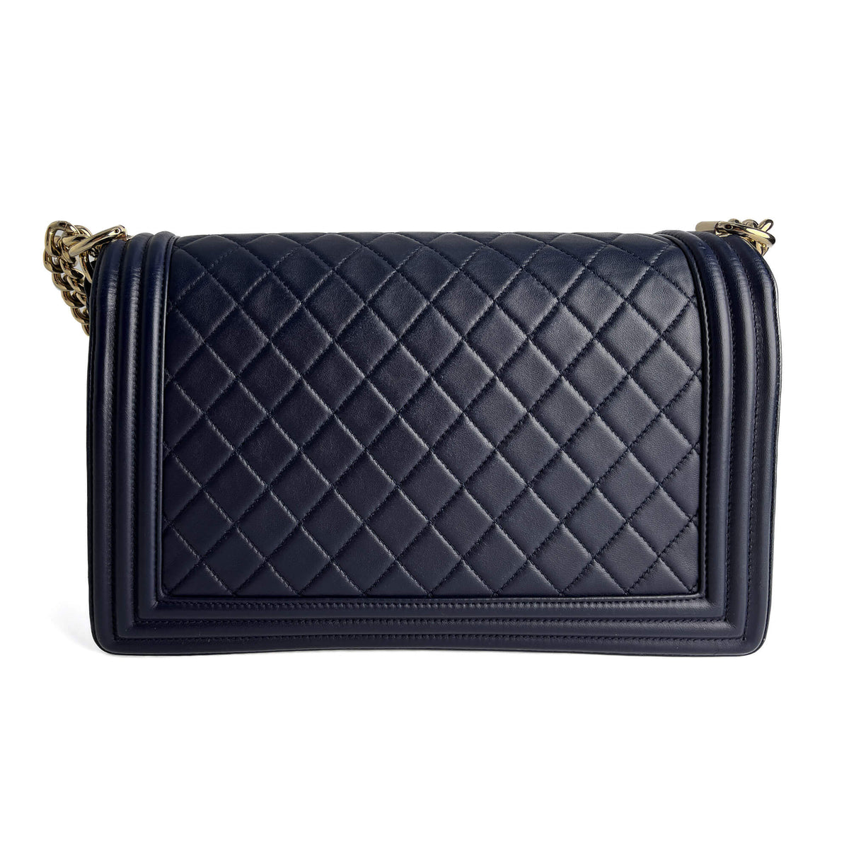 Second hand Chanel Boy Large Quilted Lambskin Leather 2 - Ways Flap Bag Navy - Tabita Bags