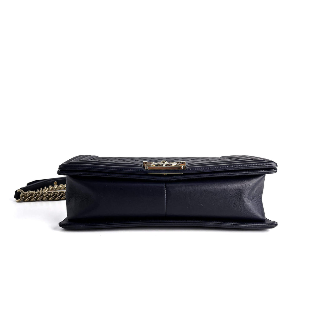 Second hand Chanel Boy Large Quilted Lambskin Leather 2 - Ways Flap Bag Navy - Tabita Bags