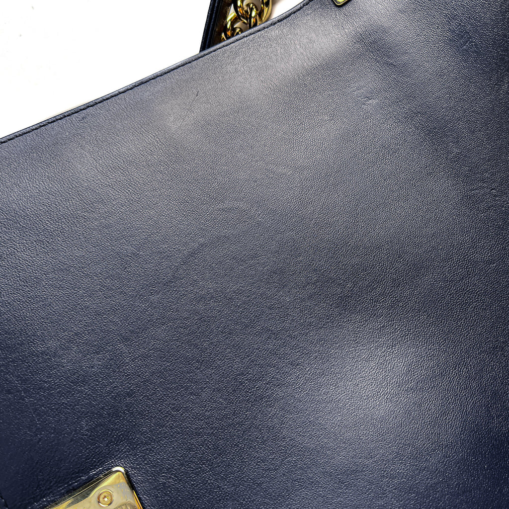 Second hand Chanel Boy Large Quilted Lambskin Leather 2 - Ways Flap Bag Navy - Tabita Bags