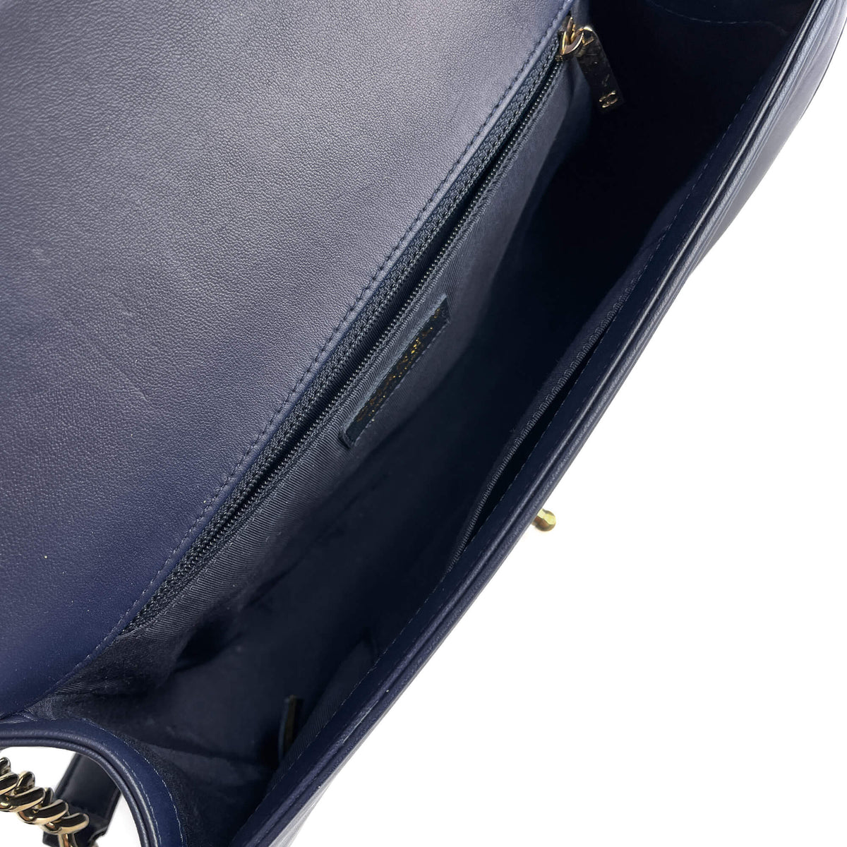 Second hand Chanel Boy Large Quilted Lambskin Leather 2 - Ways Flap Bag Navy - Tabita Bags
