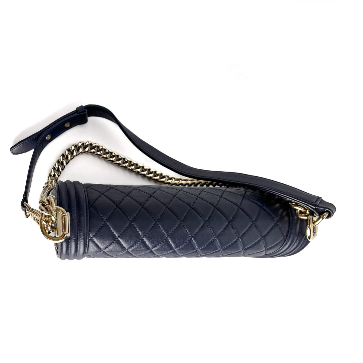Second hand Chanel Boy Large Quilted Lambskin Leather 2 - Ways Flap Bag Navy - Tabita Bags