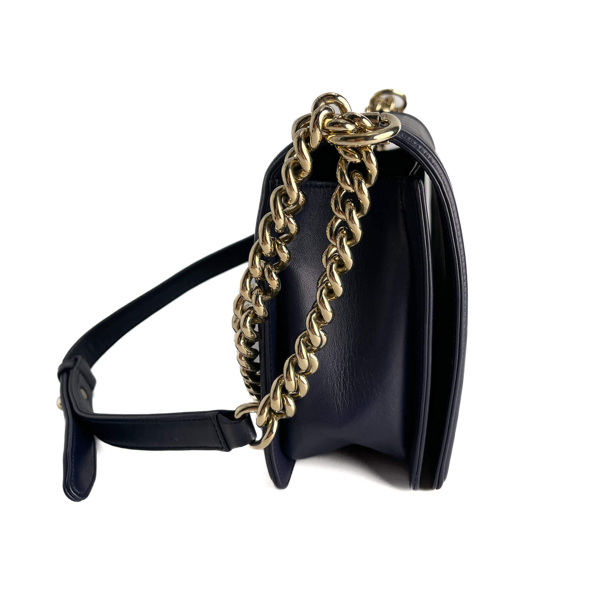 Second hand Chanel Boy Large Quilted Lambskin Leather 2 - Ways Flap Bag Navy - Tabita Bags