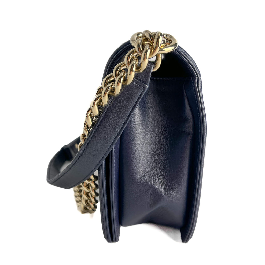 Second hand Chanel Boy Large Quilted Lambskin Leather 2 - Ways Flap Bag Navy - Tabita Bags